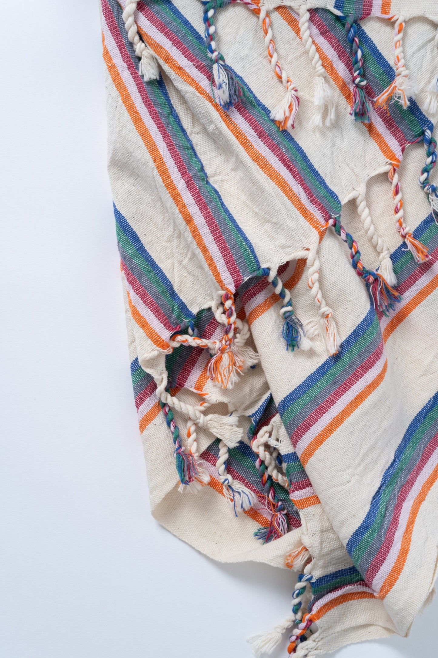 Textile with colorful striped patterns on a white background