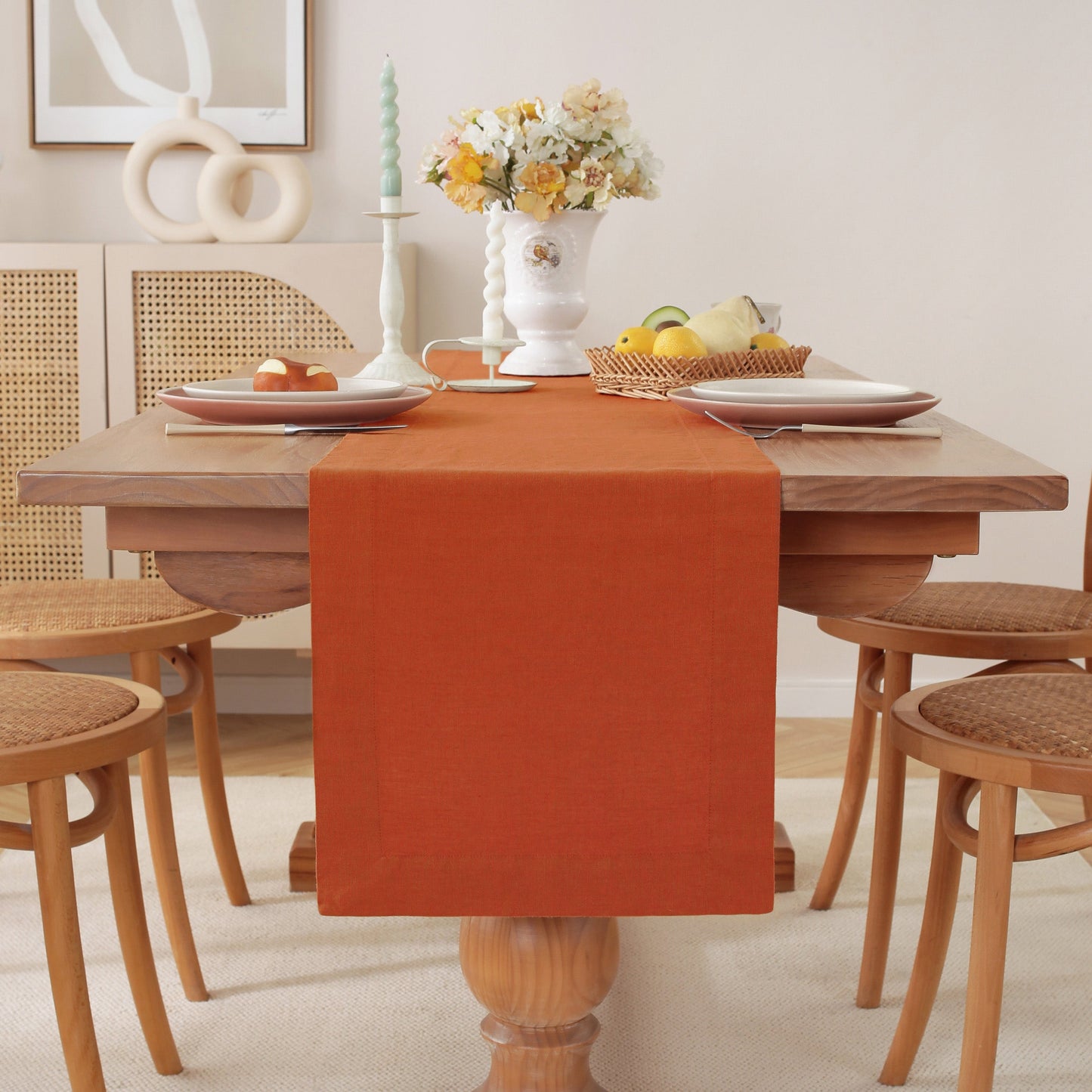 Premium French Linen Table Runner 100% Linen Runner - Caramel