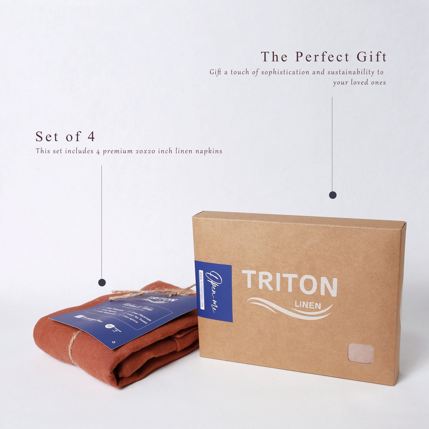 100% French Linen Napkins Set of 4 (20'' x 20'') - Caramel