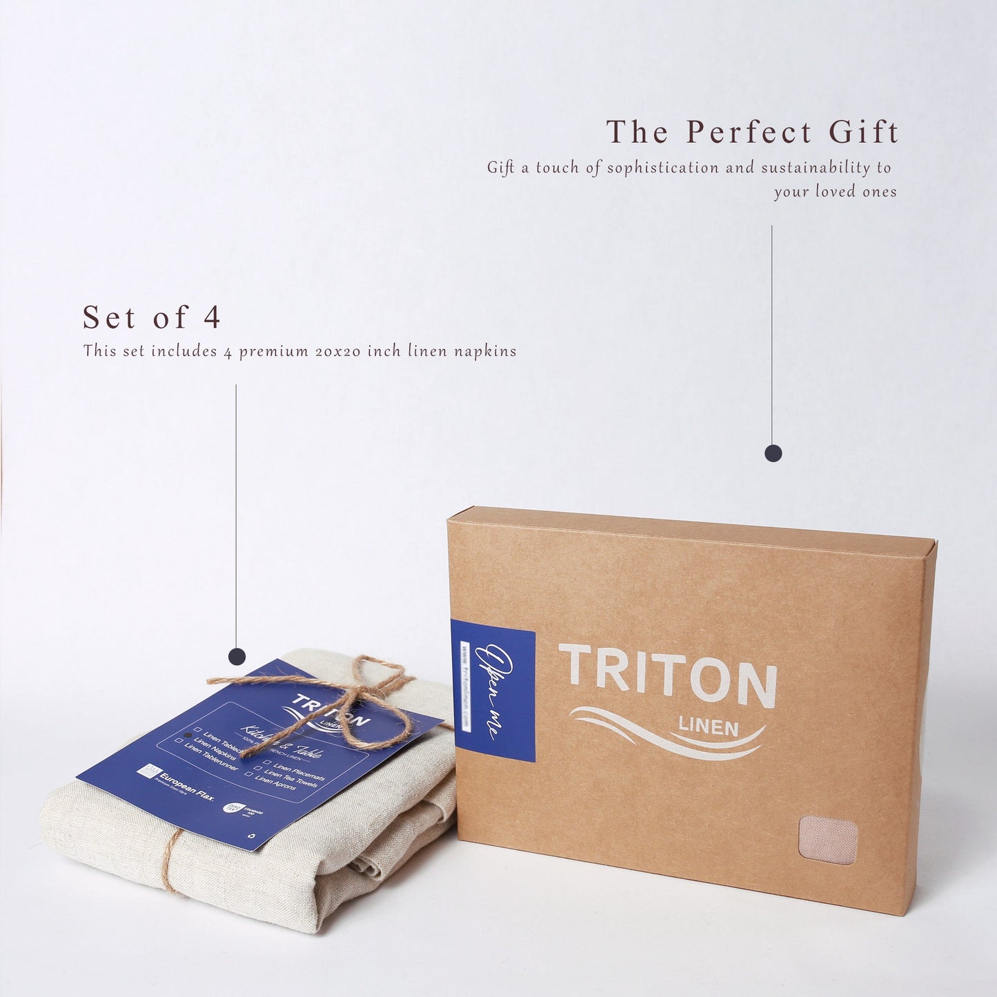 100% French Linen Napkins Set of 4 (20'' x 20'') - Natural Linen