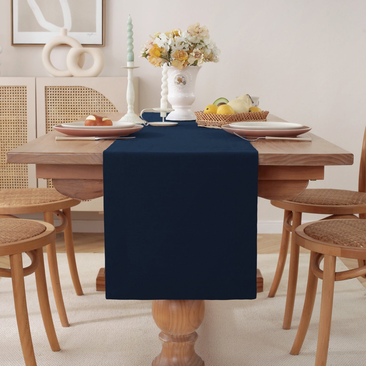 Premium French Linen Table Runner 100% Linen Runner - Navy