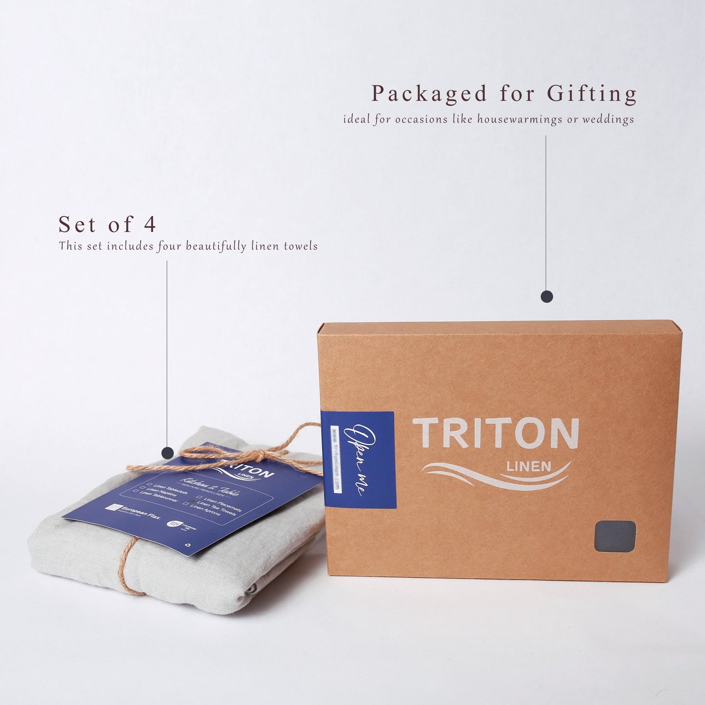 French Linen Tea Towels 14 x 28 Inch (Set of 4) - Grey