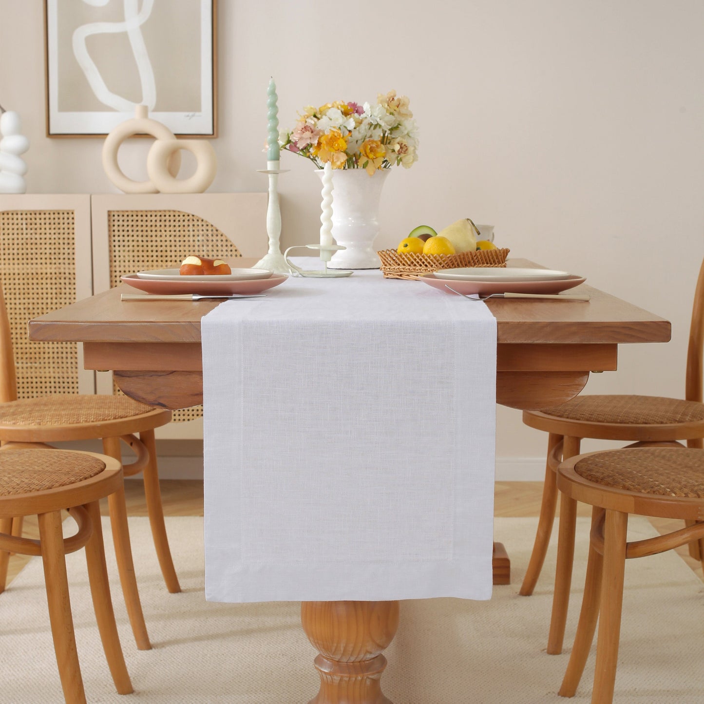 Premium French Linen Table Runner 100% Linen Runner - White