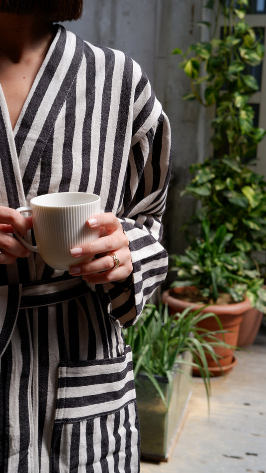 Zebra Black and White Linen Robe