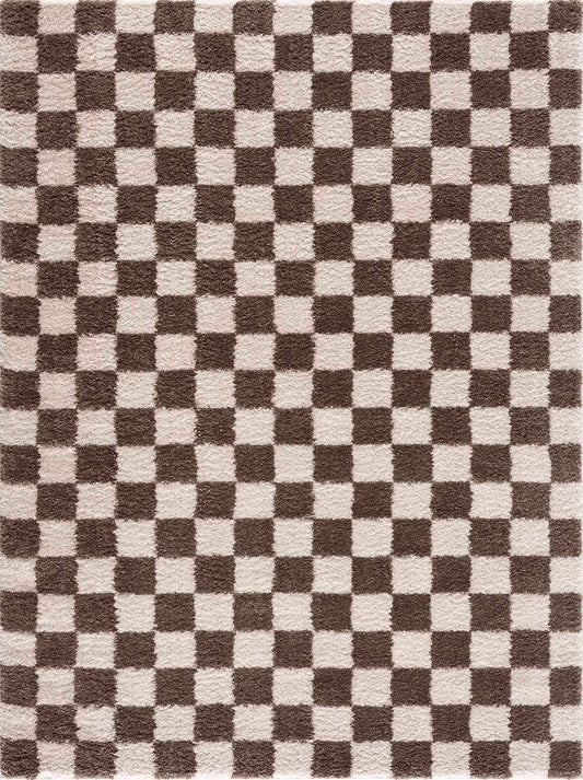 Canika Brown Washable Checkered Area Rug
