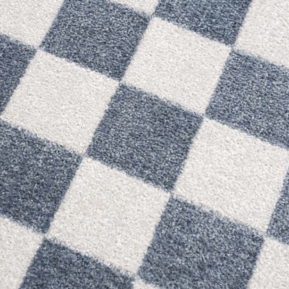 Brone Blue Checkered Washable Rug