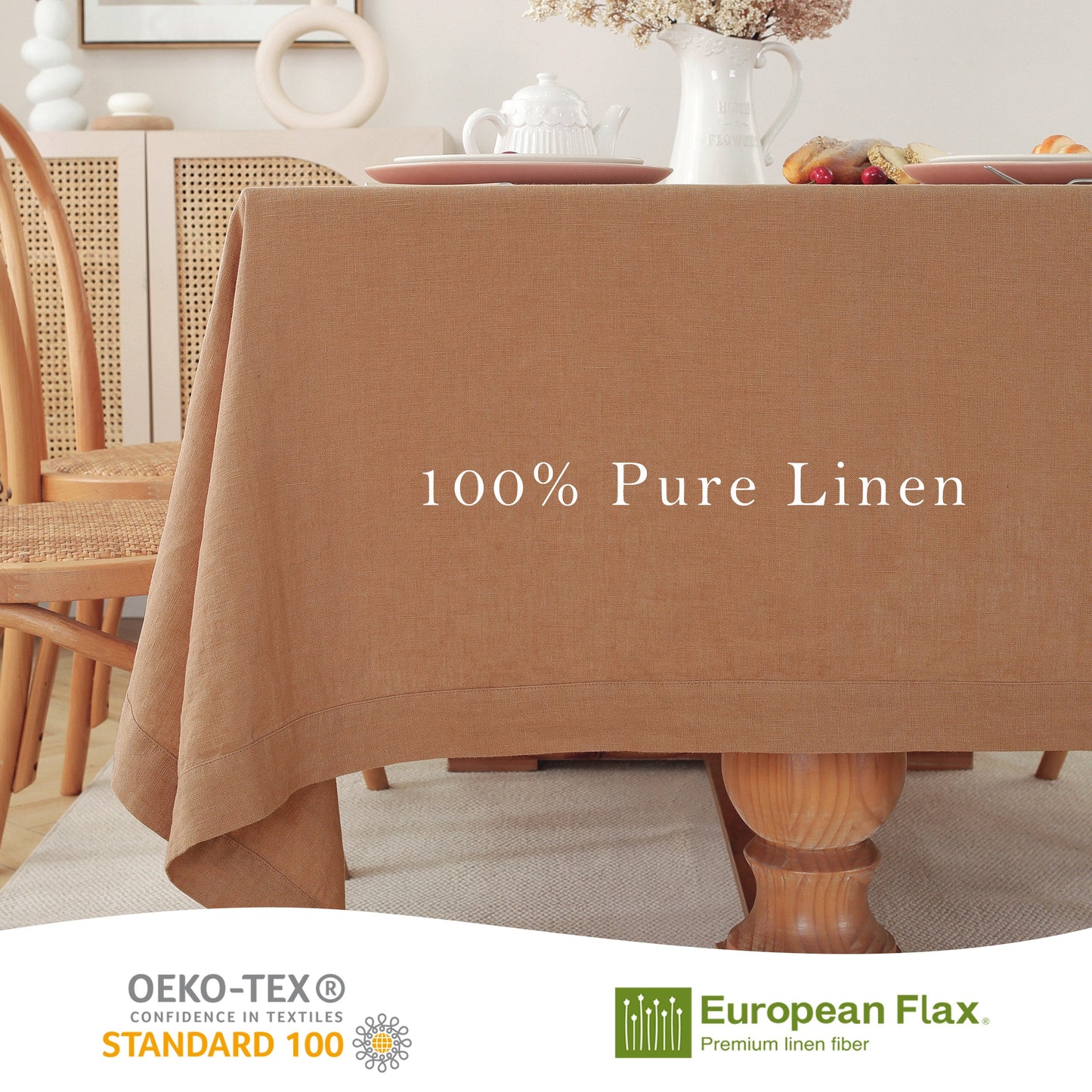Pure Linen Tablecloth Rectangle - 60 x 90 Inches