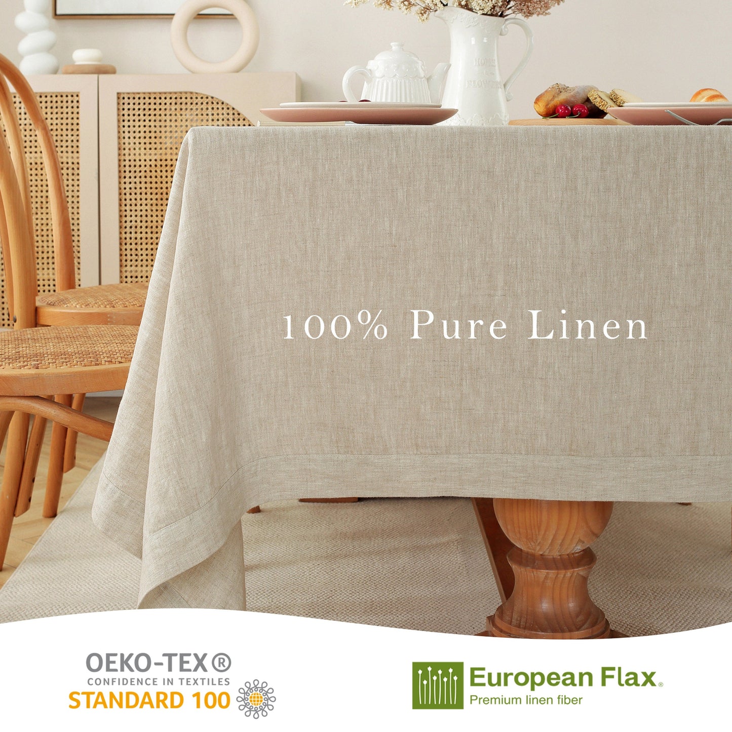 Pure Linen Tablecloth Rectangle - 60 x 120 Inches