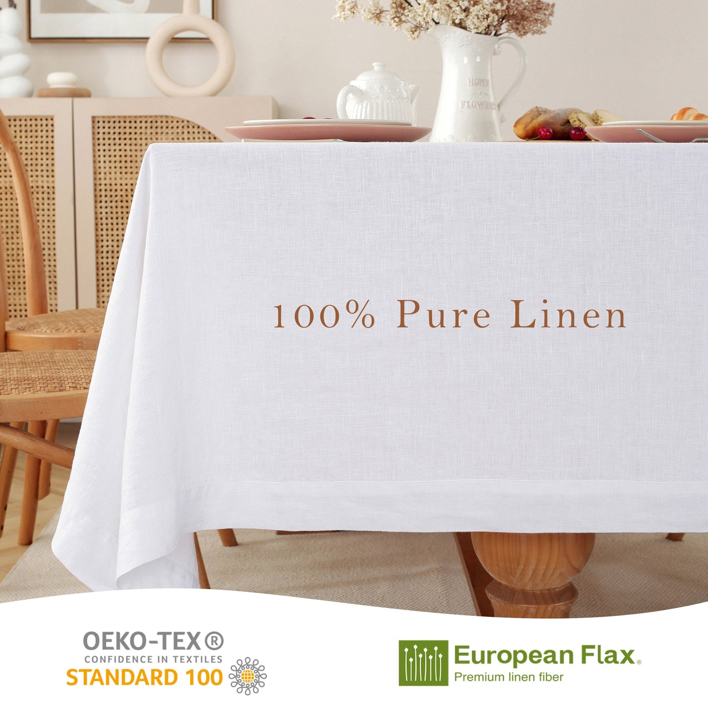 Pure Linen Tablecloth Rectangle - 60 x 90 Inches