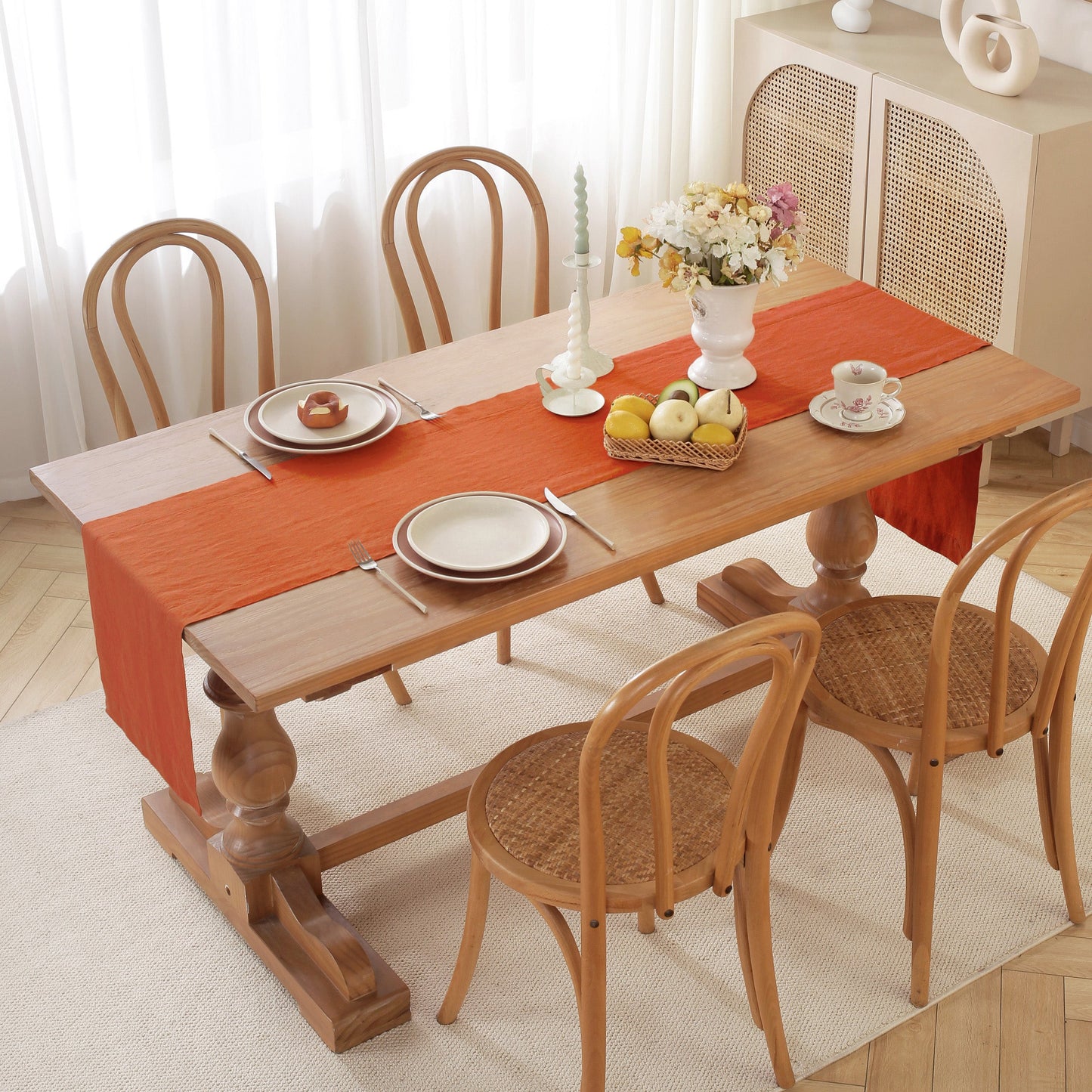 Premium French Linen Table Runner 100% Linen Runner - Caramel