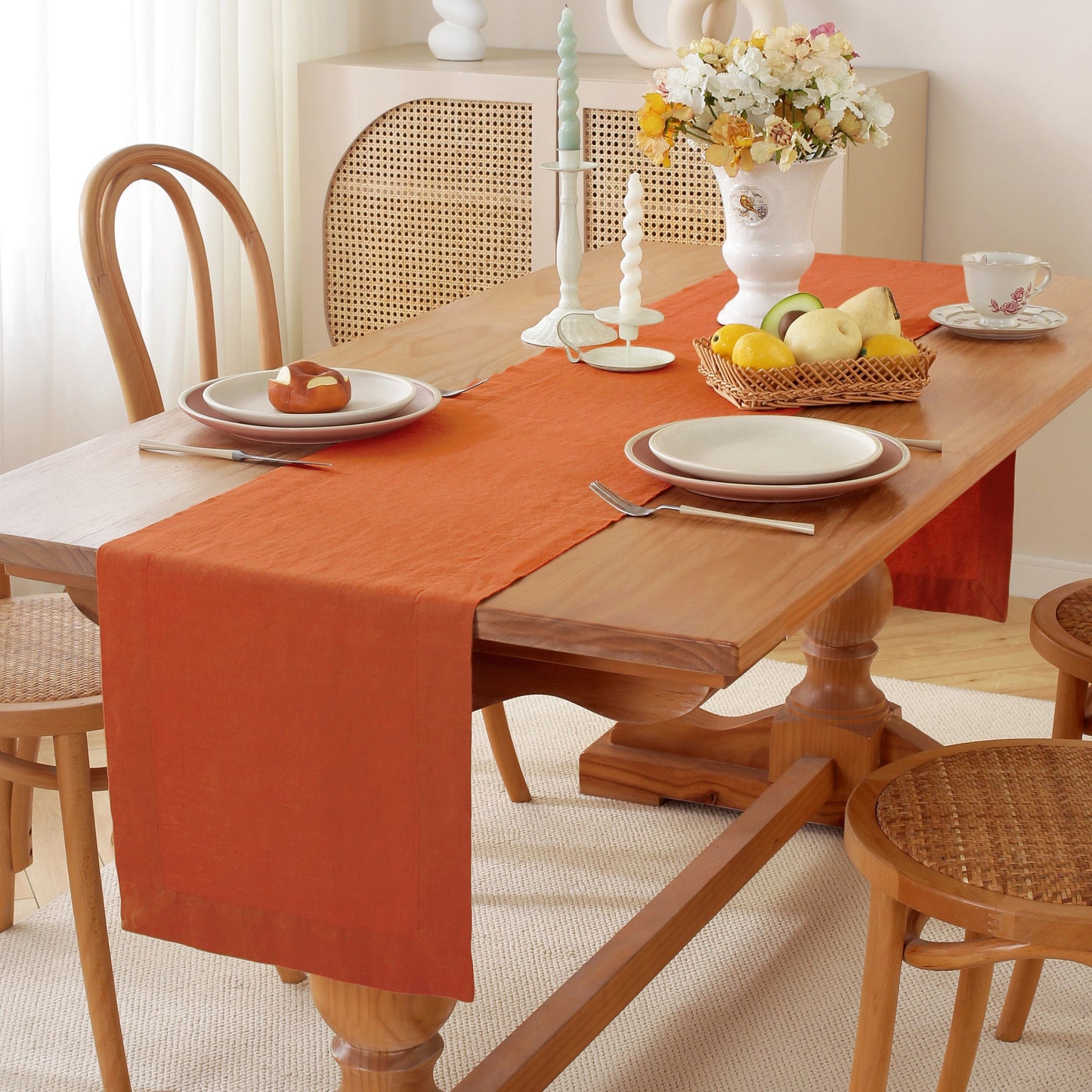 Premium French Linen Table Runner 100% Linen Runner - Caramel