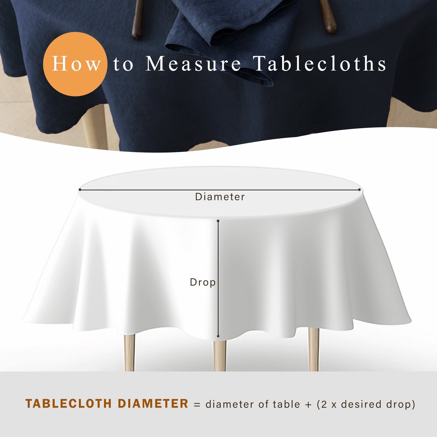 100% Linen Tablecloth Round - 65'' DIA