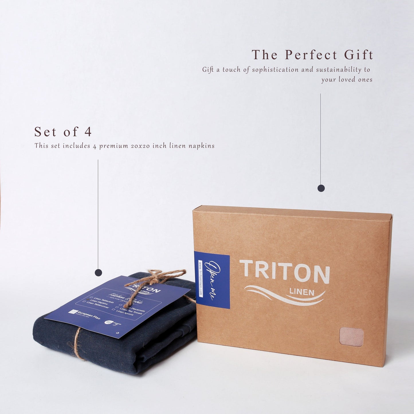 100% French Linen Napkins Set of 4 (20'' x 20'') - Navy