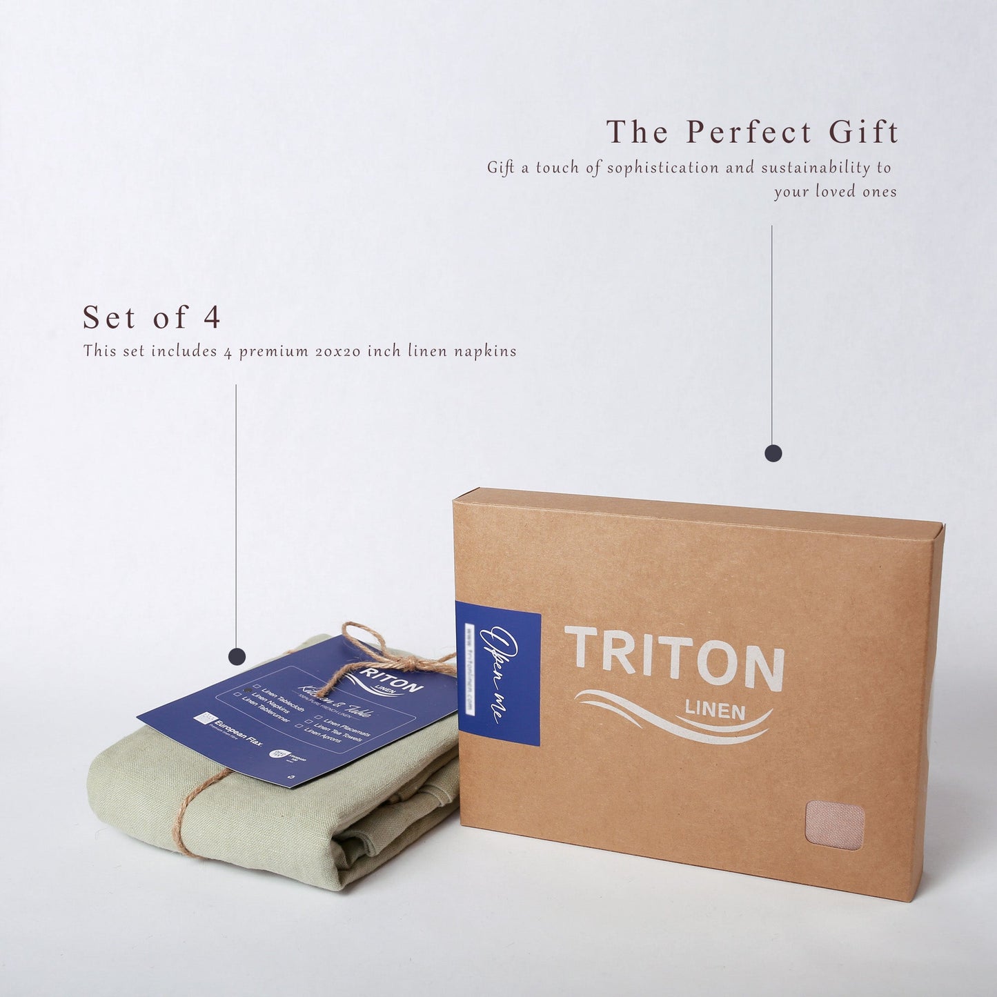 100% French Linen Napkins Set of 4 (20'' x 20'') - Sage