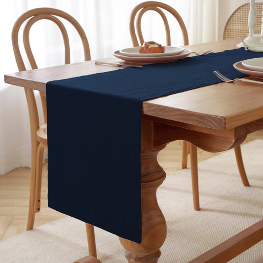 Premium French Linen Table Runner 100% Linen Runner - Navy