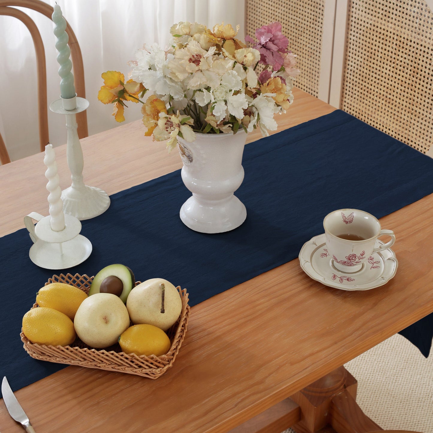 Premium French Linen Table Runner 100% Linen Runner - Navy
