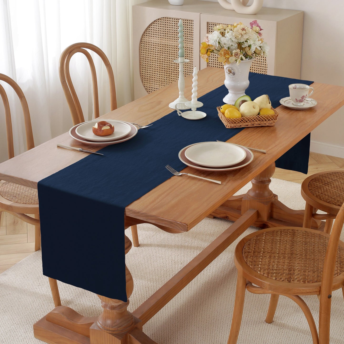 Premium French Linen Table Runner 100% Linen Runner - Navy
