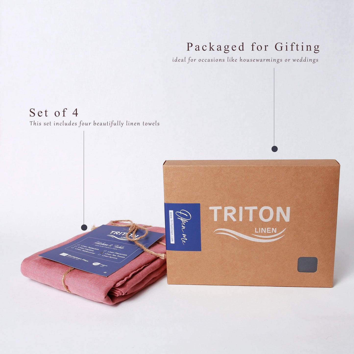 French Linen Tea Towels 14 x 28 Inch (Set of 4) - Pink