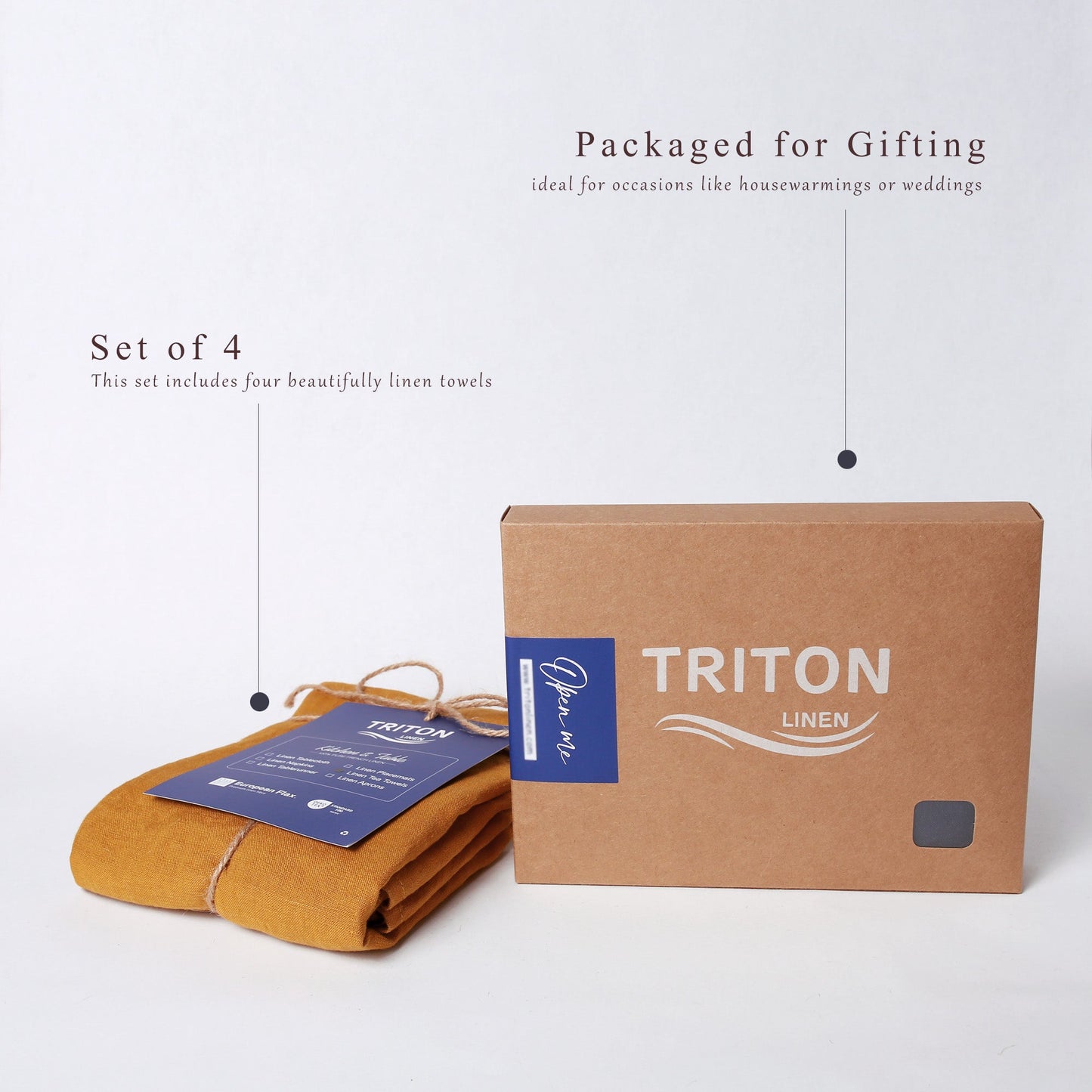 French Linen Tea Towels 14 x 28 Inch (Set of 4) - Yellow