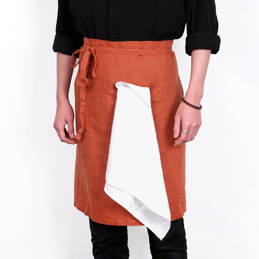 Premium French Linen Bistro Apron 25 x 35 Inch - Caramel