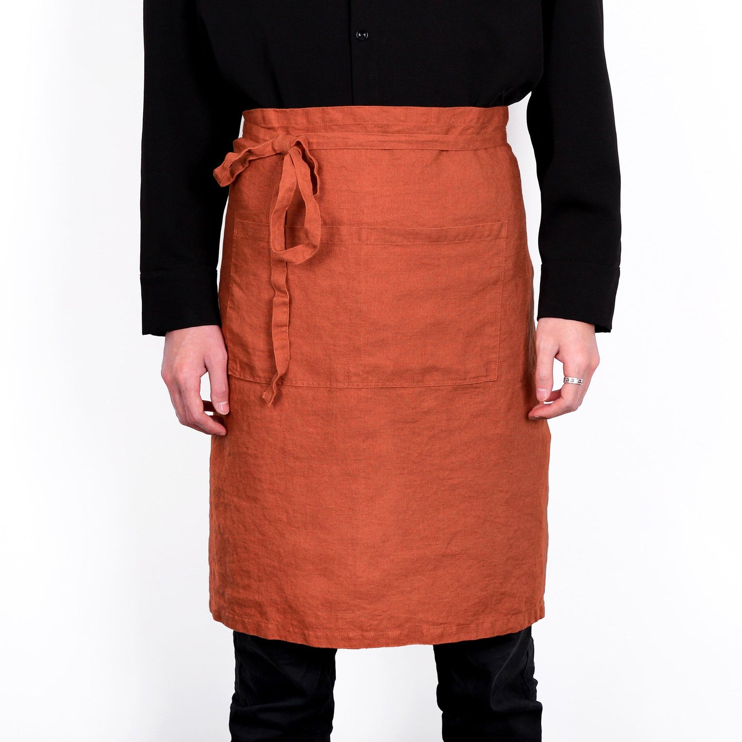 Premium French Linen Bistro Apron 25 x 35 Inch - Caramel