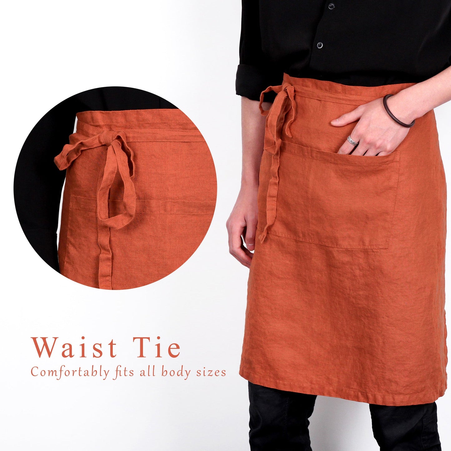 Premium French Linen Bistro Apron 25 x 35 Inch - Caramel