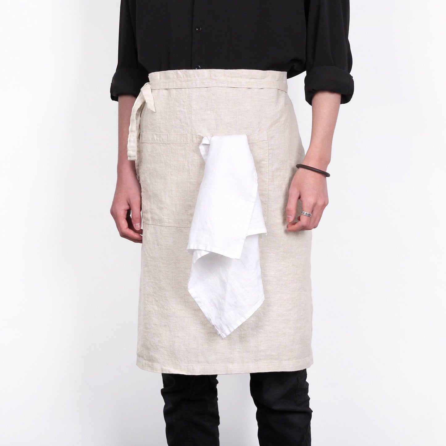 Premium French Linen Bistro Apron 25 x 35 Inch - Natural Linen