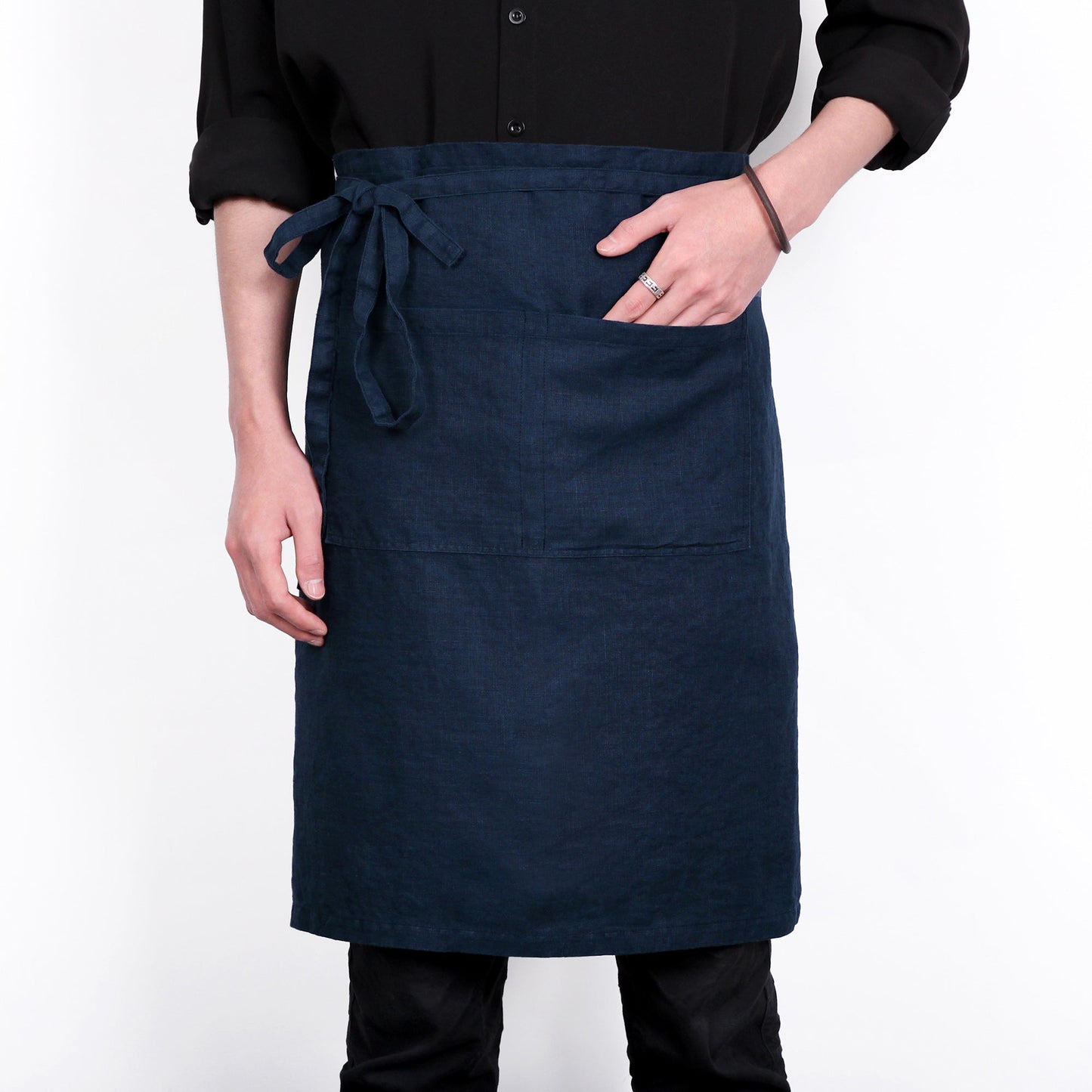 Premium French Linen Bistro Apron 25 x 35 Inch - Navy