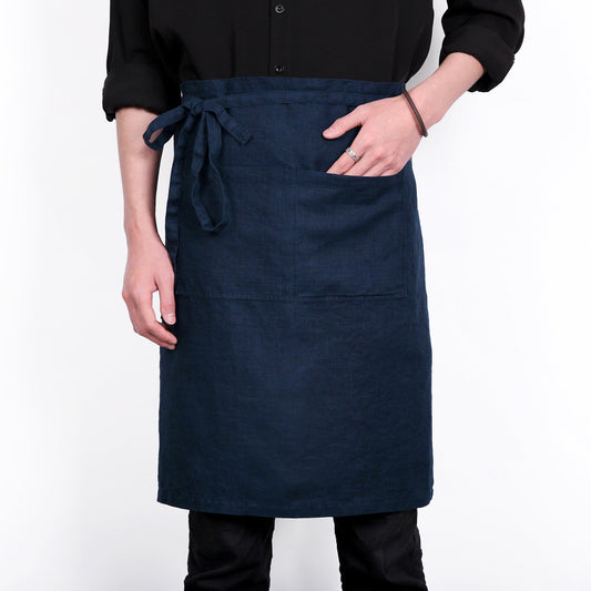 Premium French Linen Bistro Apron 25 x 35 Inch - Navy