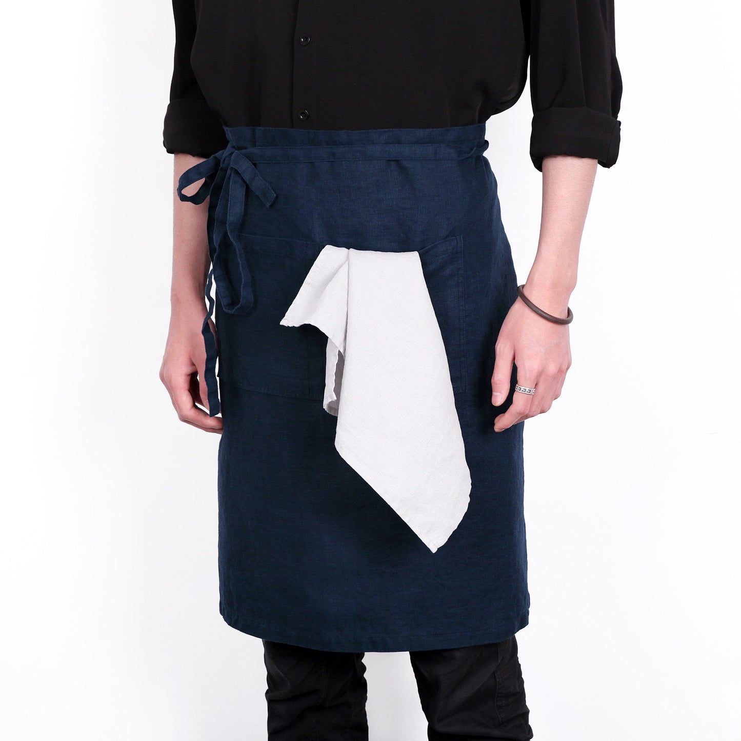 Premium French Linen Bistro Apron 25 x 35 Inch - Navy