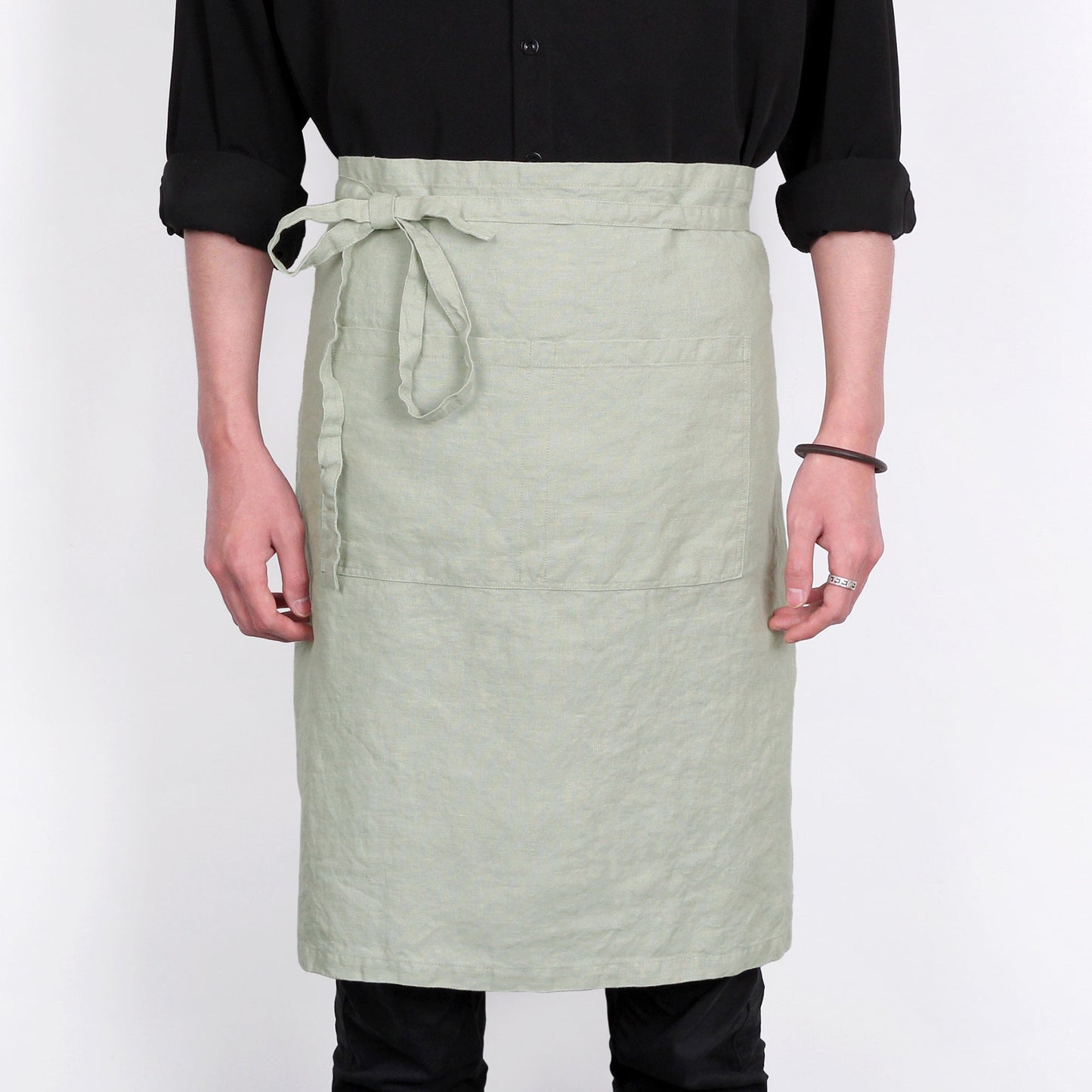 Premium French Linen Bistro Apron 25 x 35 Inch - Sage
