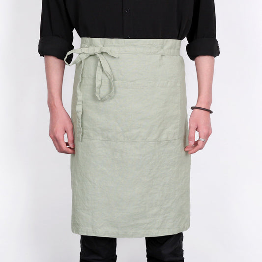 Premium French Linen Bistro Apron 25 x 35 Inch - Sage
