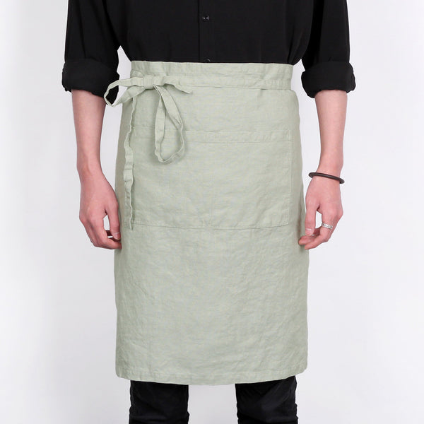Premium French Linen Bistro Apron 25 x 35 Inch - Sage