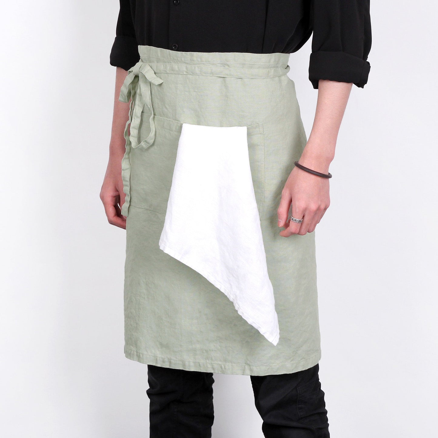 Premium French Linen Bistro Apron 25 x 35 Inch - Sage