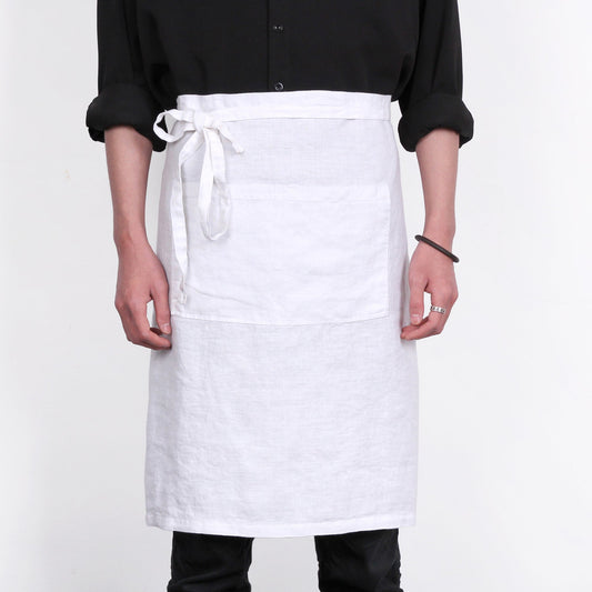 Premium French Linen Bistro Apron 25 x 35 Inch - White