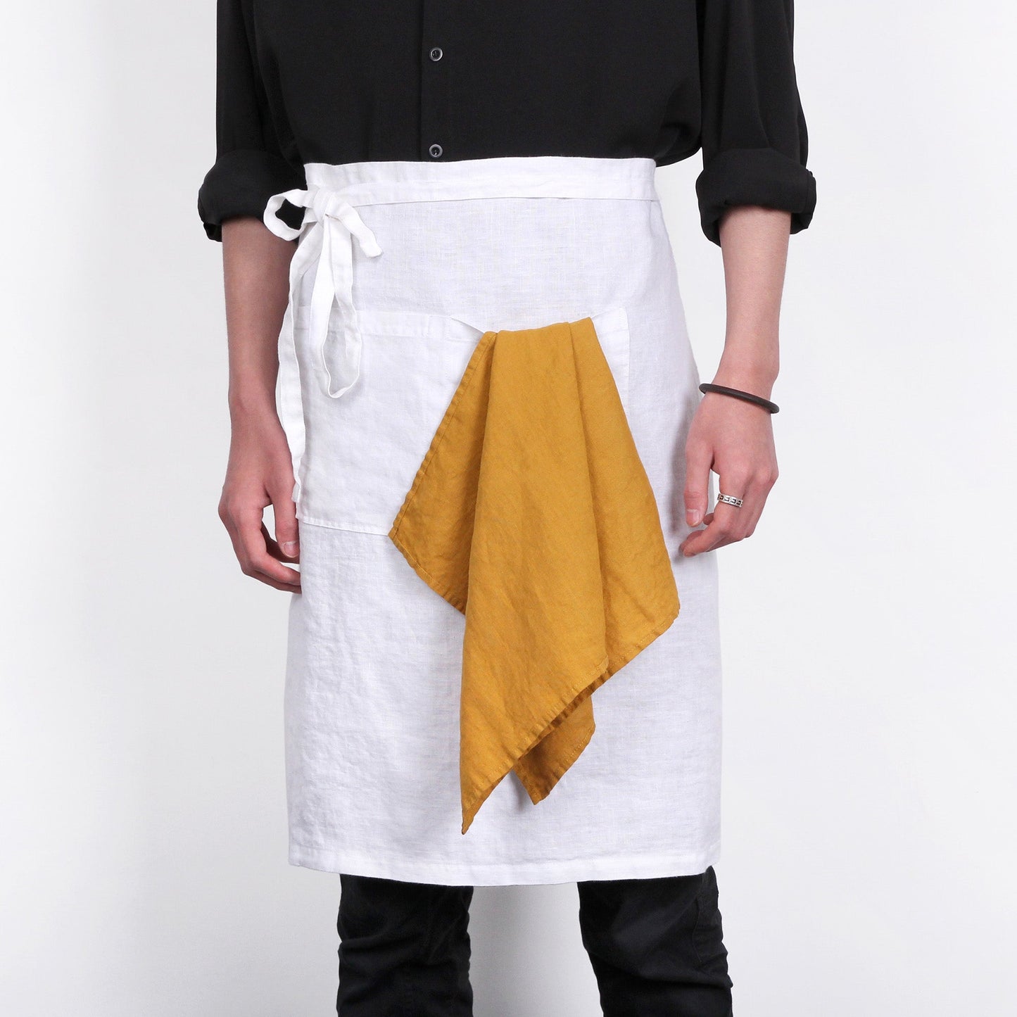 Premium French Linen Bistro Apron 25 x 35 Inch - White