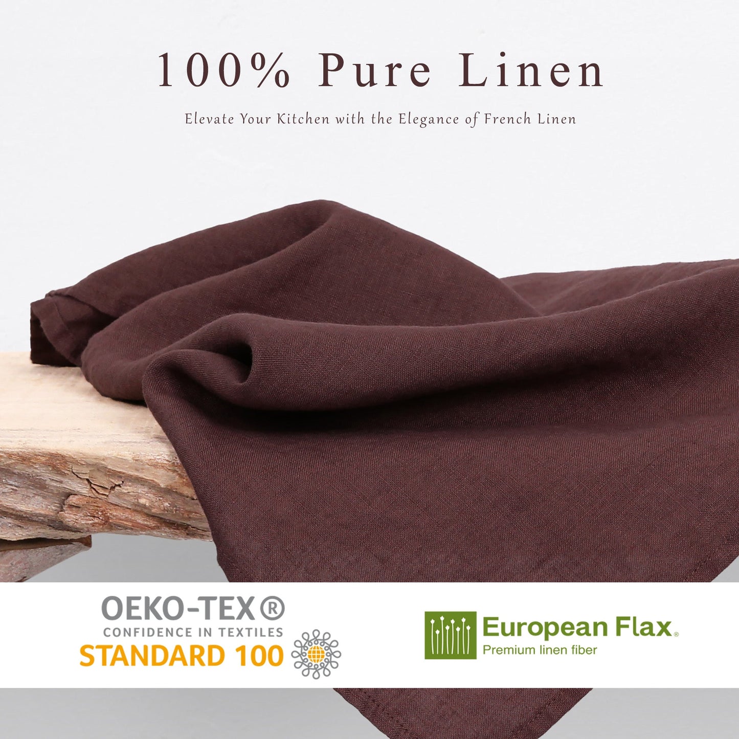 French Linen Tea Towels 14 x 28 Inch (Set of 4) - Coffee