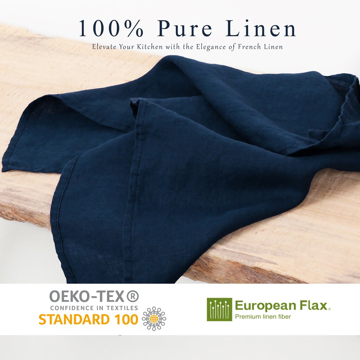 French Linen Tea Towels 14 x 28 Inch (Set of 4) - Navy