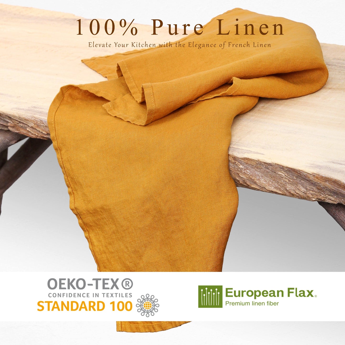 French Linen Tea Towels 14 x 28 Inch (Set of 4) - Yellow