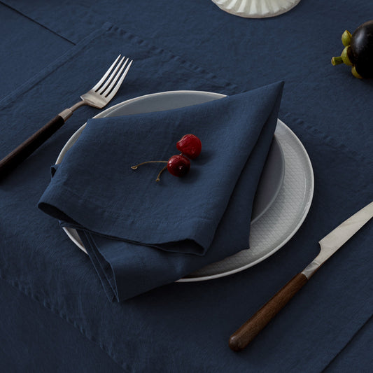 100% French Linen Napkins Set of 4 (20'' x 20'') - Navy