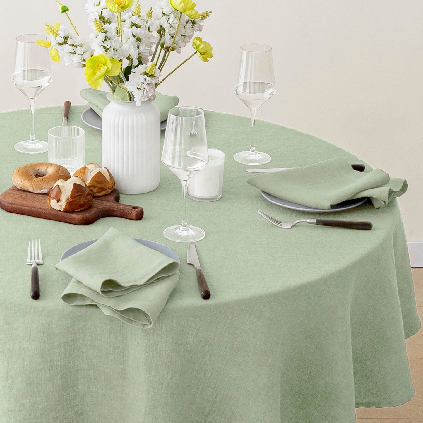 100% French Linen Napkins Set of 4 (20'' x 20'') - Sage