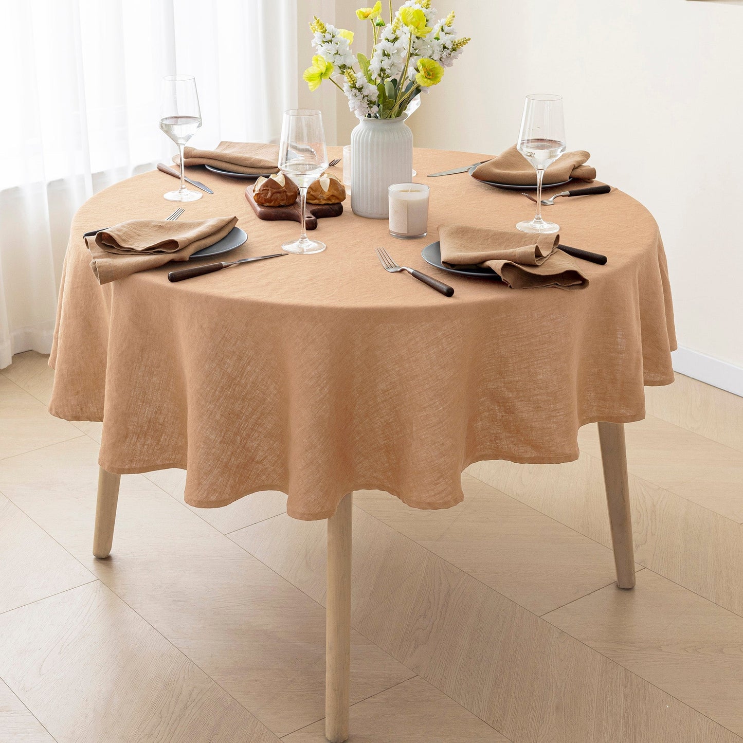 100% Linen Tablecloth Round - 65'' DIA