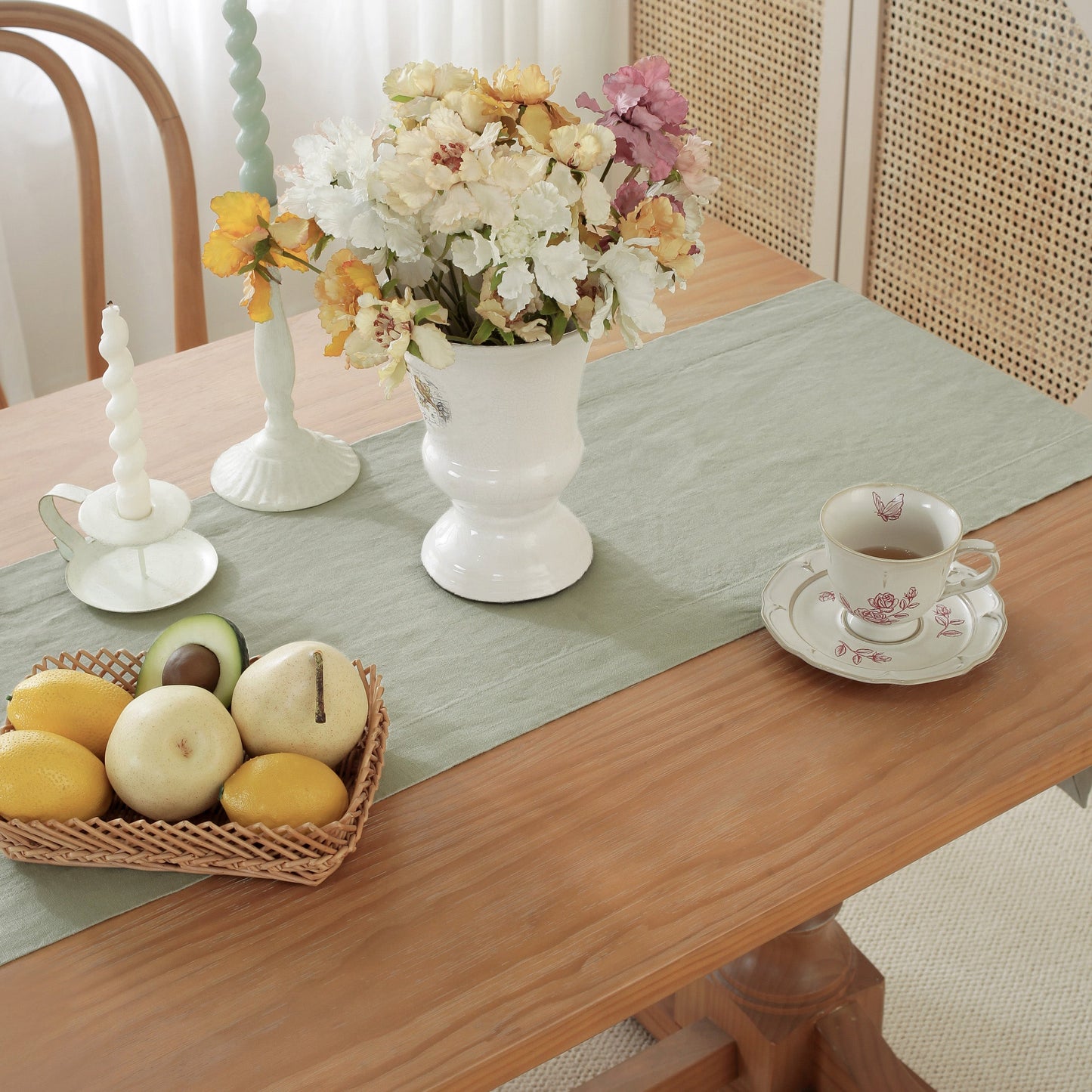 Premium French Linen Table Runner 100% Linen Runner - Sage