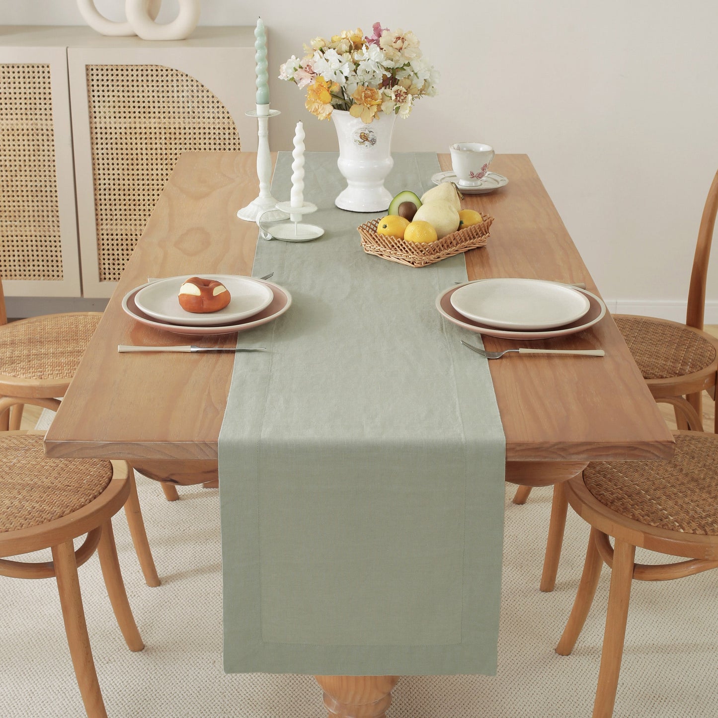 Premium French Linen Table Runner 100% Linen Runner - Sage