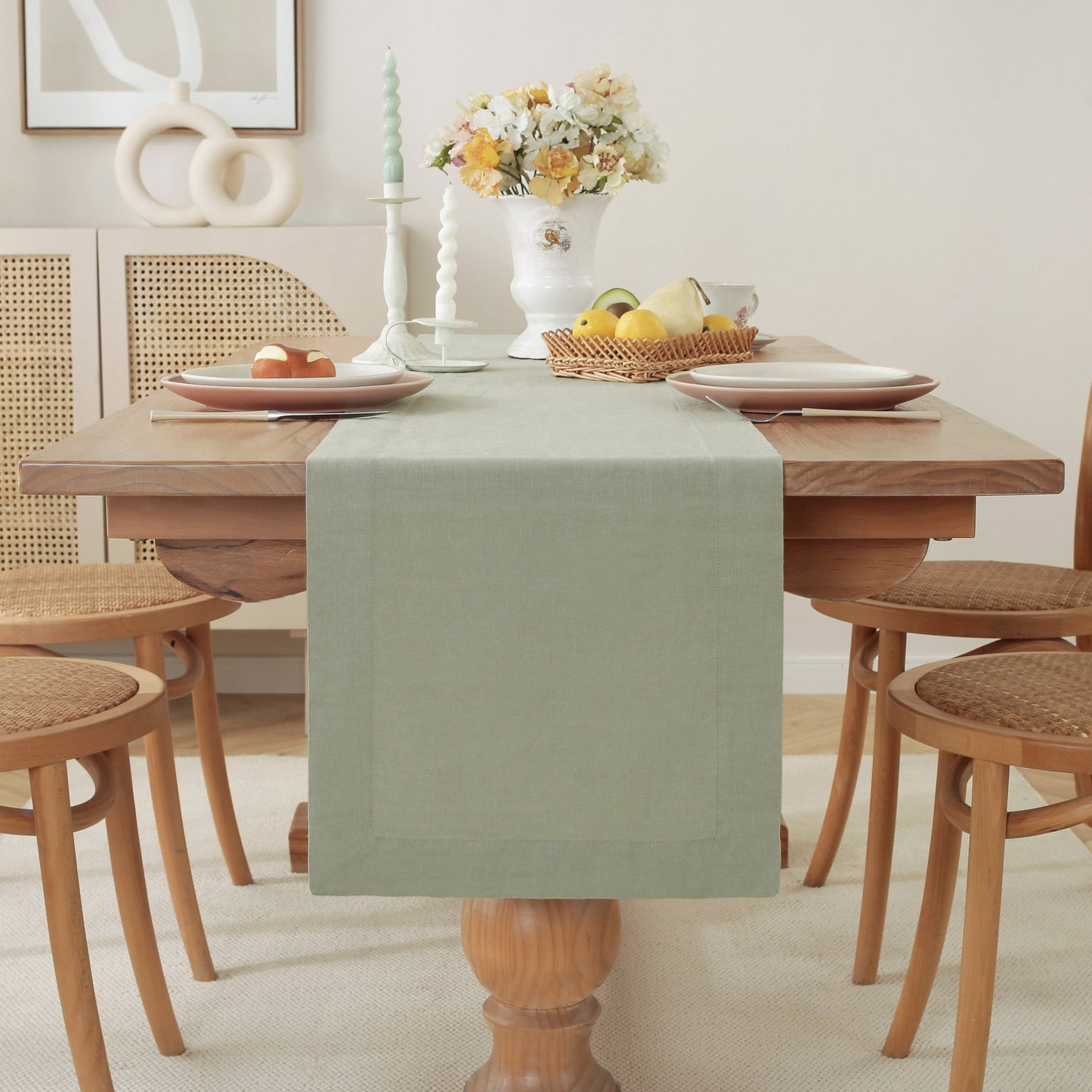 Premium French Linen Table Runner 100% Linen Runner - Sage