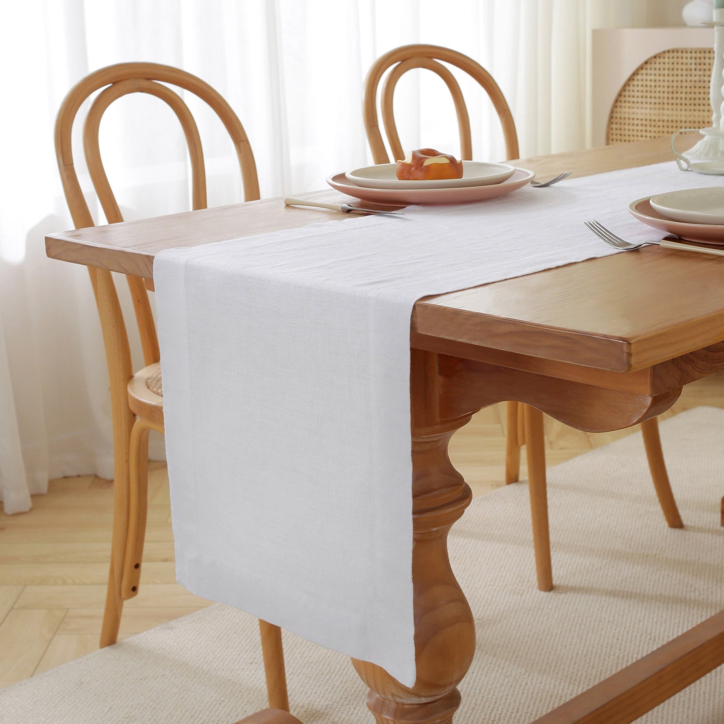 Premium French Linen Table Runner 100% Linen Runner - White
