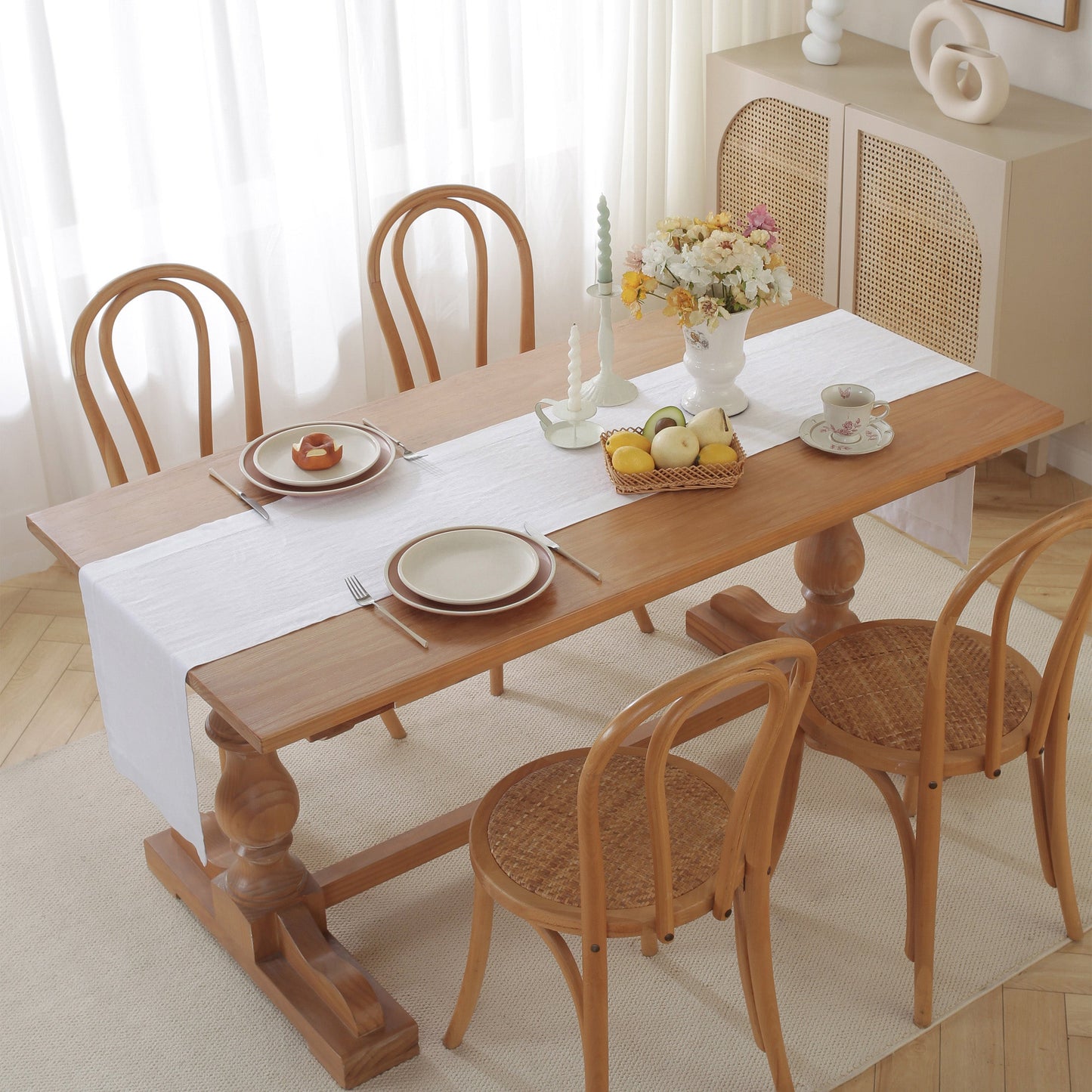 Premium French Linen Table Runner 100% Linen Runner - White