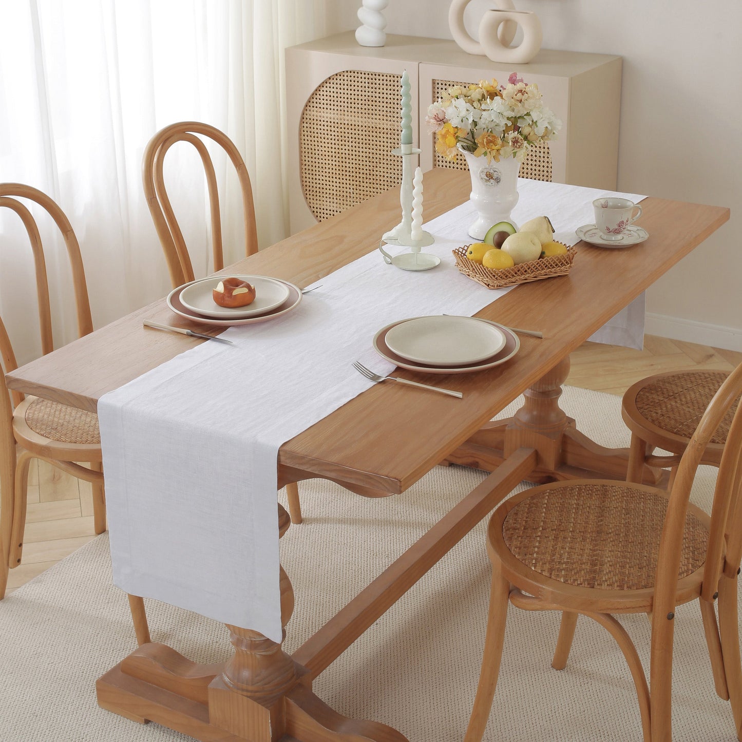 Premium French Linen Table Runner 100% Linen Runner - White