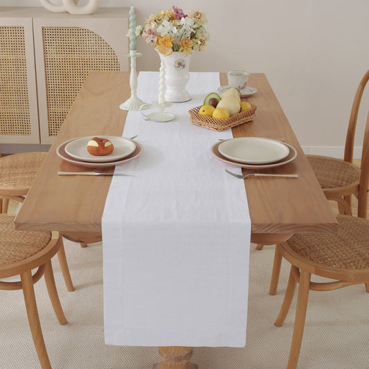 Premium French Linen Table Runner 100% Linen Runner - White